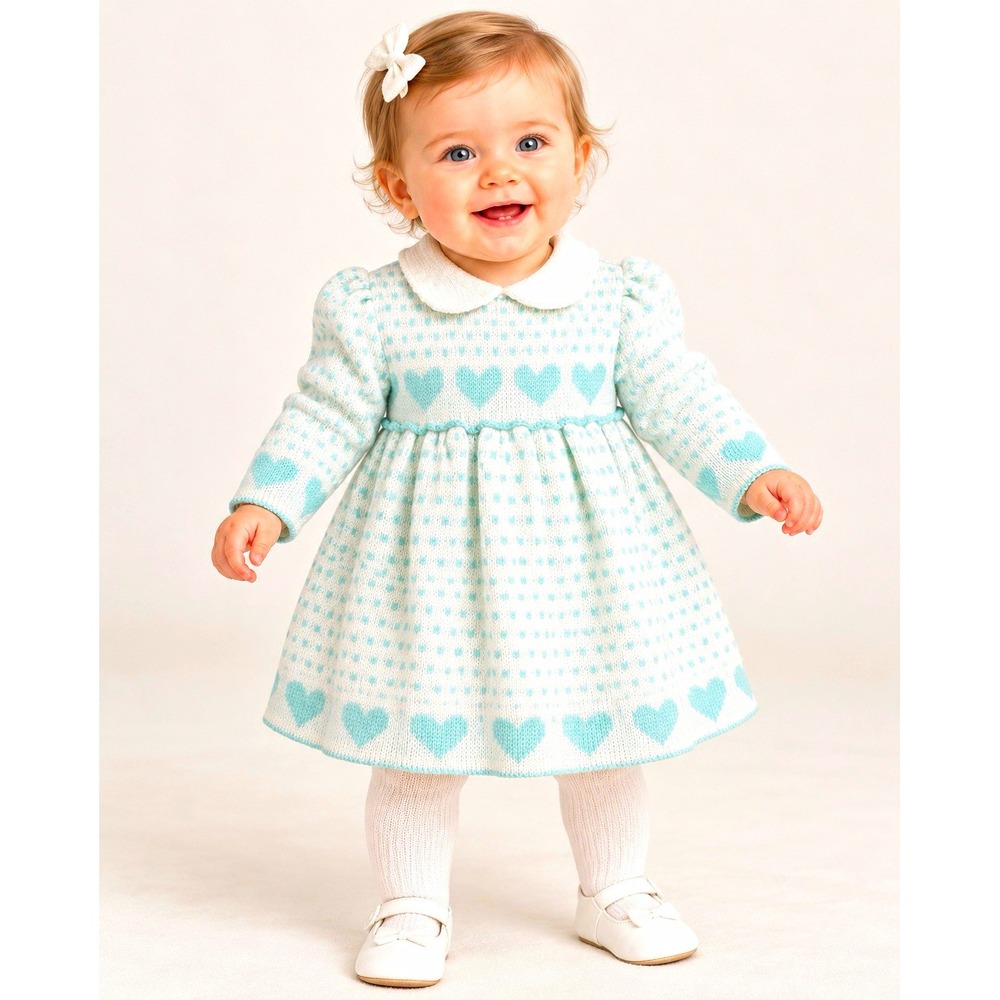 Vintage Pastels Baby Girl Knit 6-12m Mint Hearts NWT, 80s/90s Made in Portugal